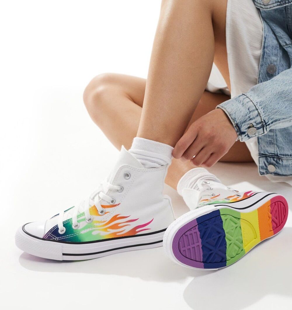CONVERSE Chuck Taylor all star hi top rainbow flames shoes sneakers sz 8 new